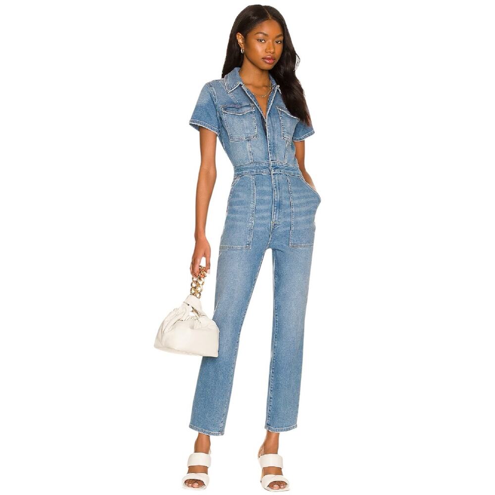 Good American Fit For Success Denim Jumpsuit NWT Medium Utility Chic Blue - Picture 3 of 14